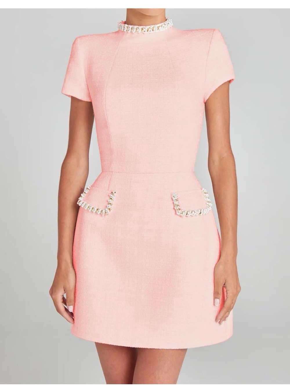 Pearl-Trim Light Pink Mini Dress